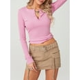 thumbnail image 6 of Lamuusaa Womenacute;s Spring Autumn Knit T-shirt Long Sleeve Solid Color Button Up Ribbed Tops, 6 of 7
