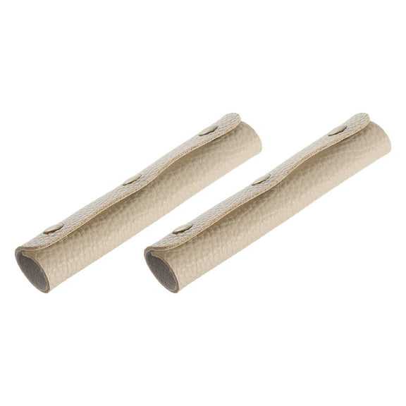 2Pack Handbag Handle Wrap Covers, PU Leather 3 Clasps Luggage Grip Protector for Suitcases, Shopping Bag (Beige)