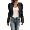 thumbnail image 2 of Women's Casual Short Leather Jacket Long Sleeve Hoodless Coat Outerwear​​, 2 of 9