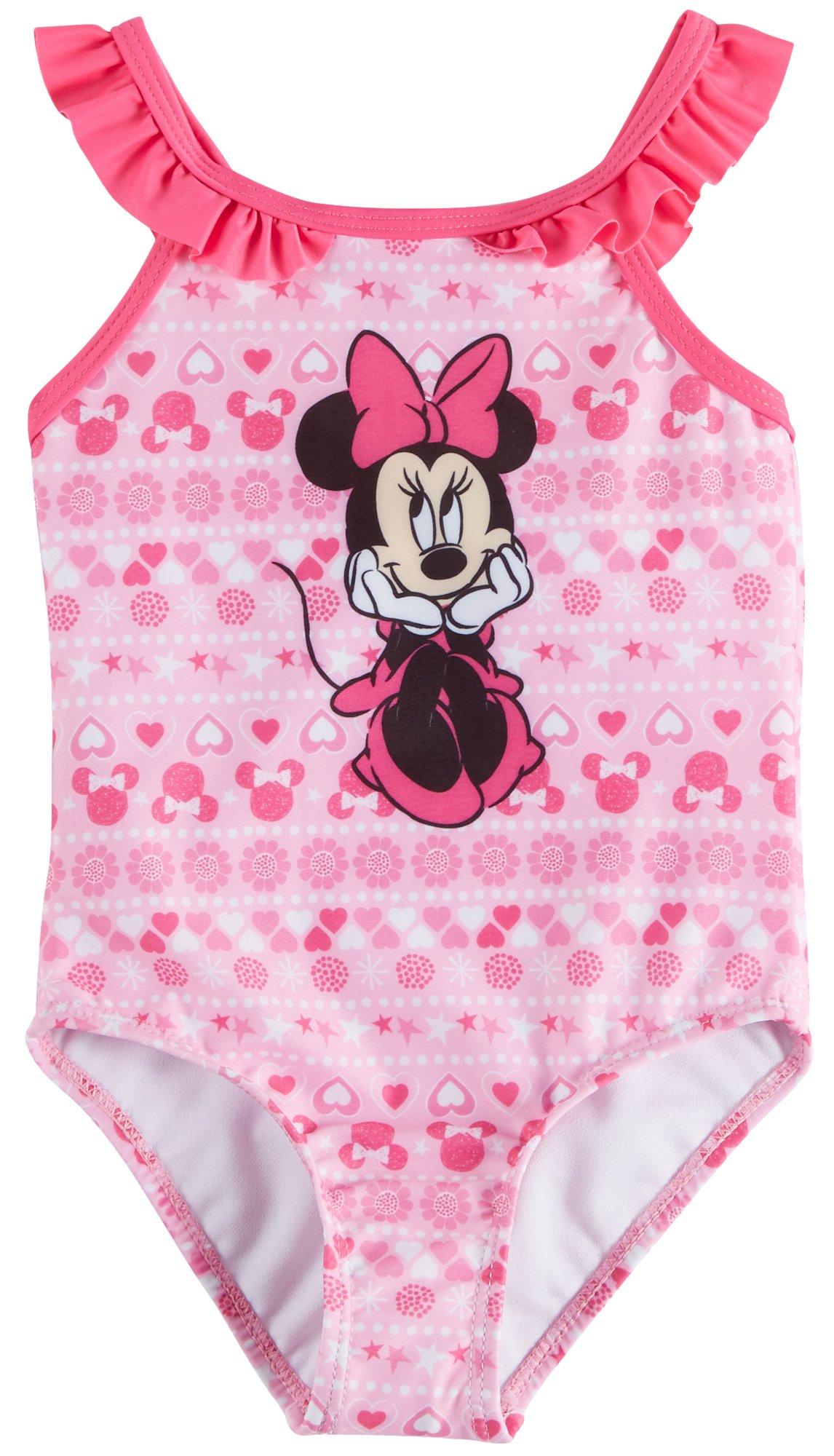 Toddler Girl 2T-5T Disney Minnie Mouse Pink White Checked Swimsuit Swim Swimming
