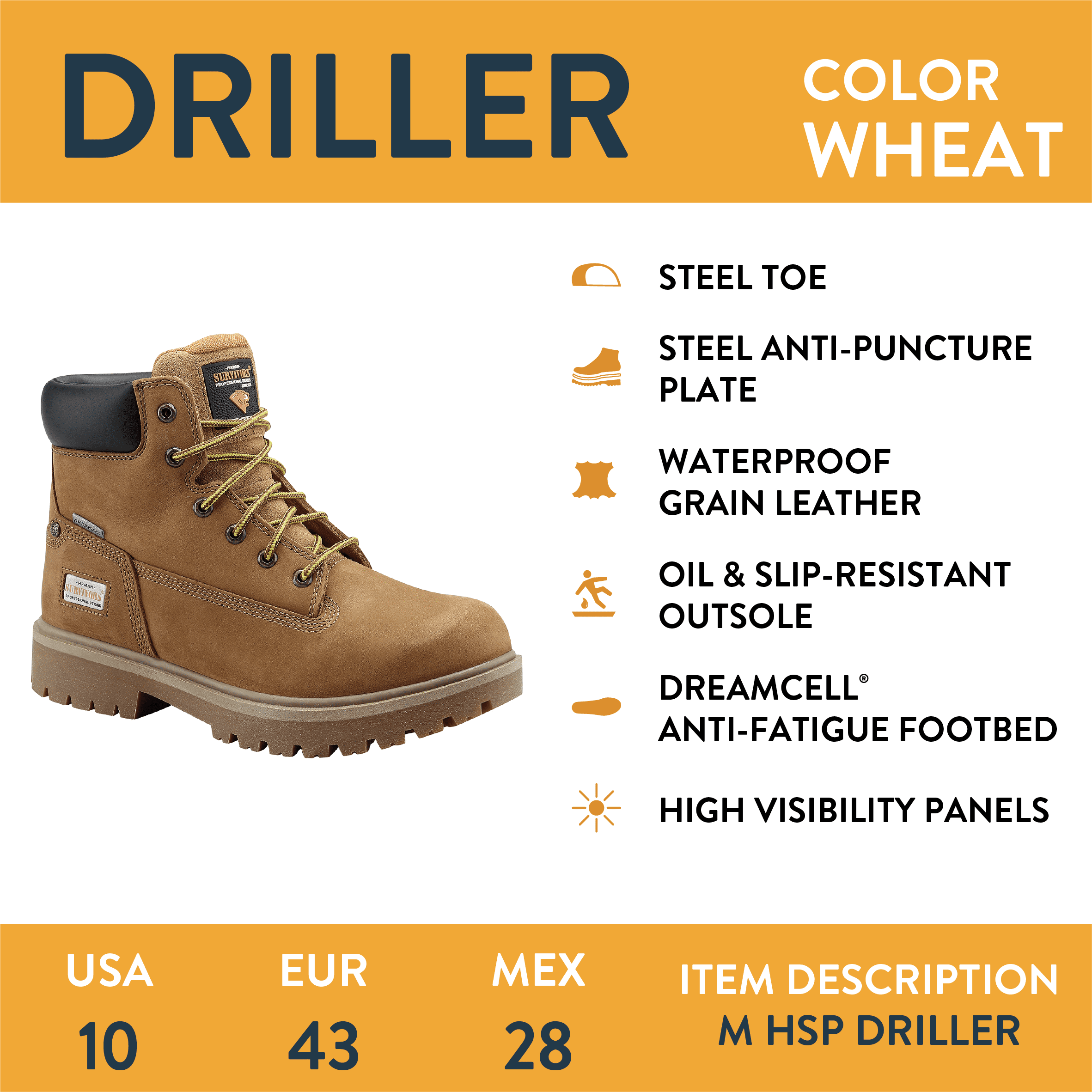 Herman Survivors Professional Men's Driller Waterproof 6" Steel Toe Work Boots