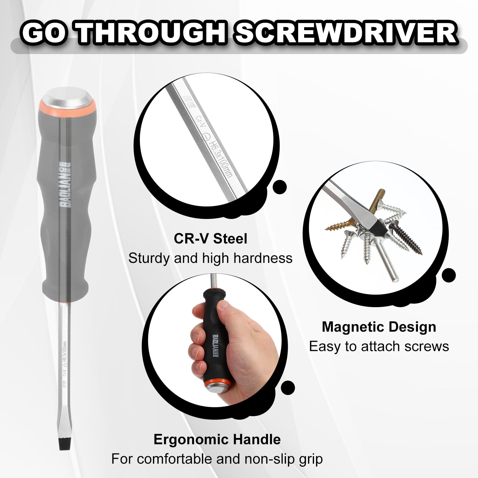 Uxcell 2Pcs Magnetic Screwdriver Set SL7/PH7 x 100mm CR-V Steel Go-thru Phillips Slotted Screwdrivers with Striking Cap for Industry and Automobile Repair