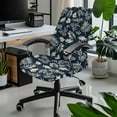 thumbnail image 2 of Renewold Palm Leaf Dark Blue Office Computer Chair Cover Non-slip Decorative Boss Rotating Office Chair Cover Desk Computer Chair Cover with Elastic Bottom, L, 2 of 7