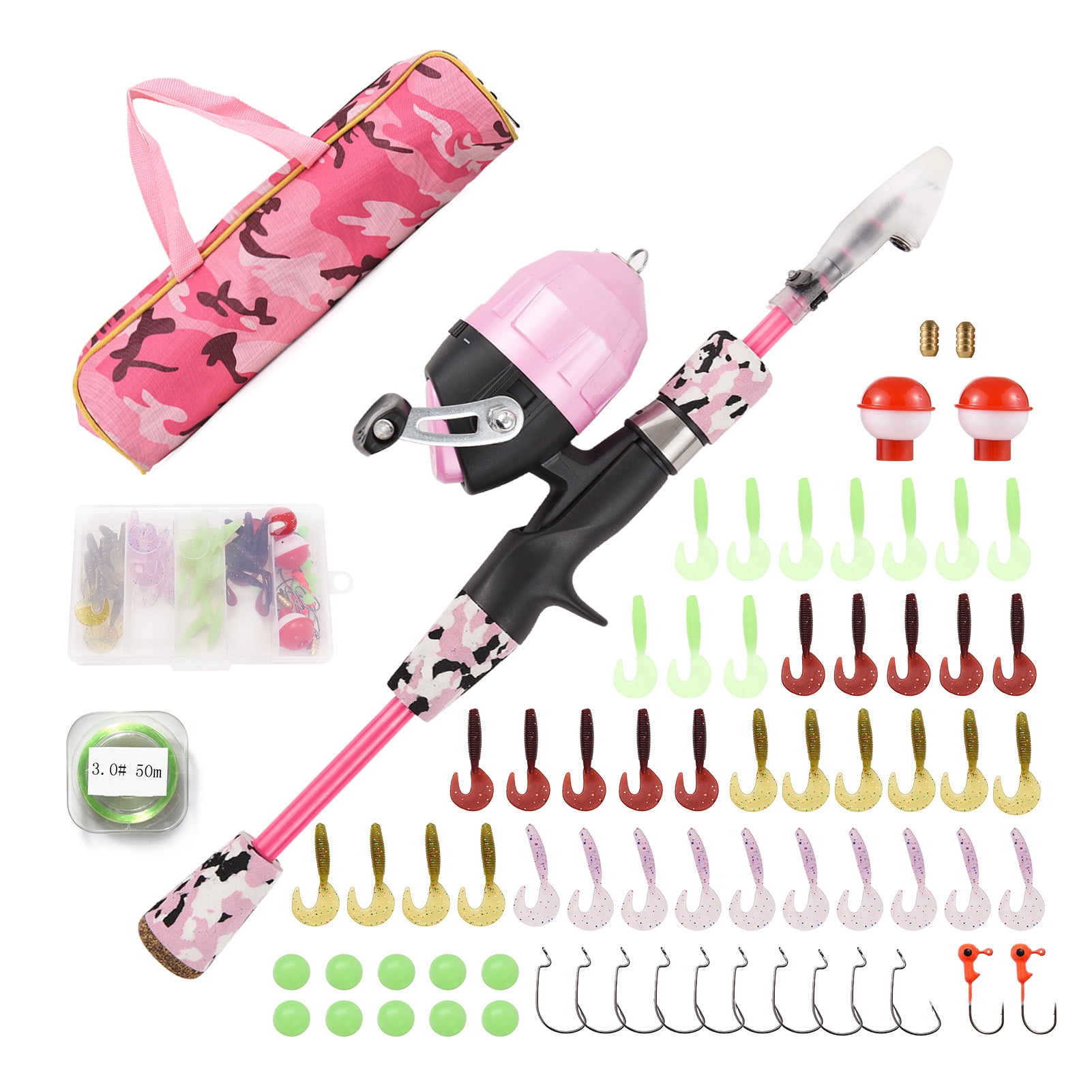 Dcenta Kids Fishing Pole Pink, Portable Telescopic Fishing Rod and Reel Combo Kit - with Spincast Fishing Reel Tackle Box for Girls, Youth