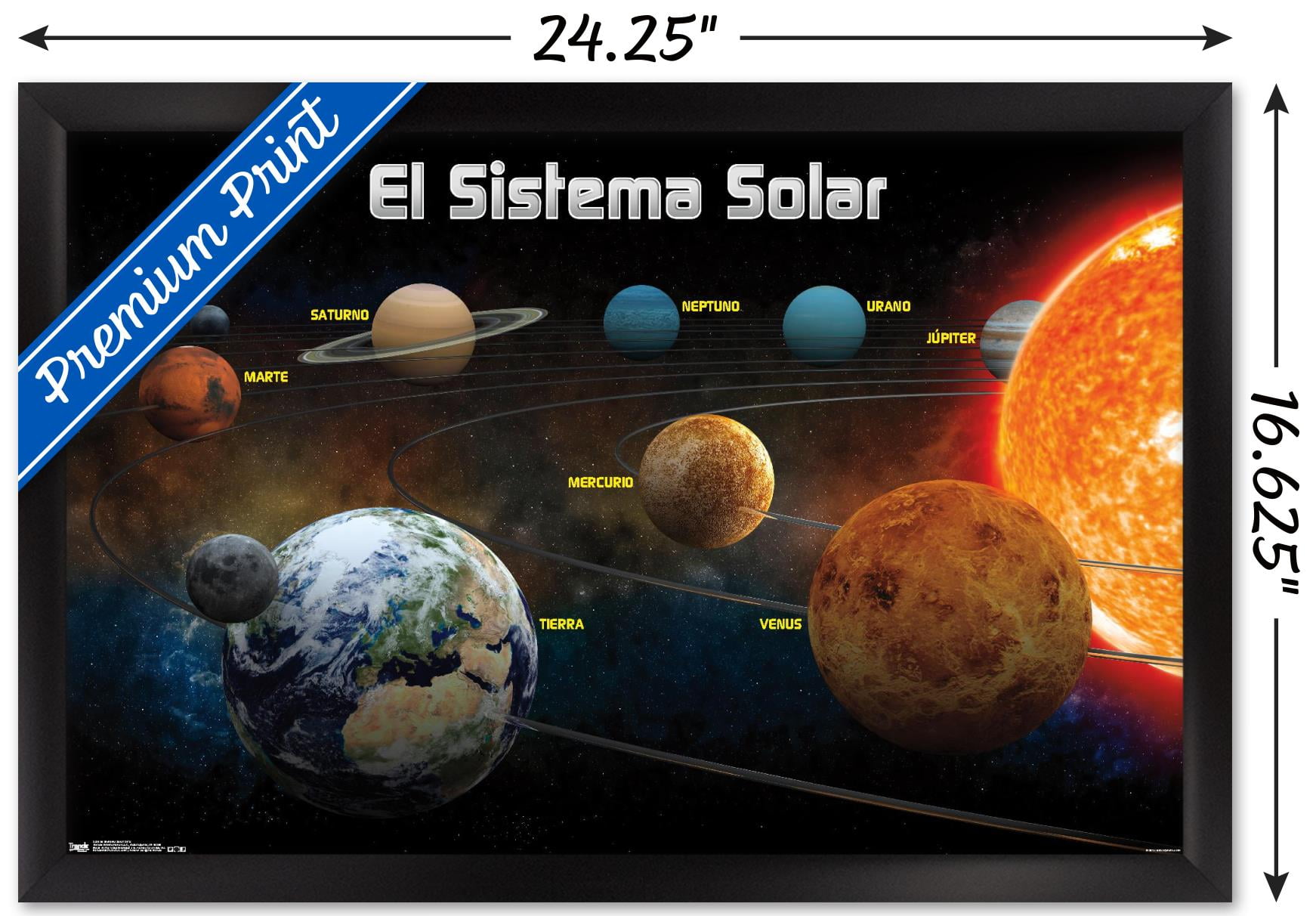 El Sistema Solar 2013 (Solar System) Wall Poster, 14.725" x 22.375", Framed