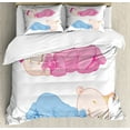thumbnail image 1 of Baby Duvet Cover Set King Size, Two Charming Little Twin Siblings Brother and Sister Sleeping in Pajamas Toddler, Decorative 3 Piece Bedding Set with 2 Pillow Shams, Pink Blue Tan, by Ambesonne, 1 of 3