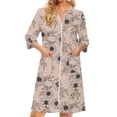 thumbnail image 3 of Zipper Robes for Women Lightweight Soft Summer Housecoats for Women Zipper Front 3/4 Sleeve Knee Length Daisy Printed Fashion Pajama Sleepwear with Pockets Brown S, 3 of 8