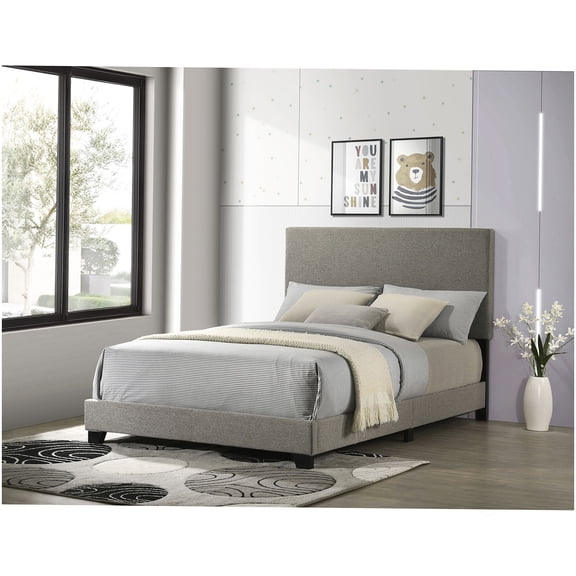 Taupe Upholstered Full Size Bed Frame with Padded Headboard, Modern Platform Bed for Master or Guest Room