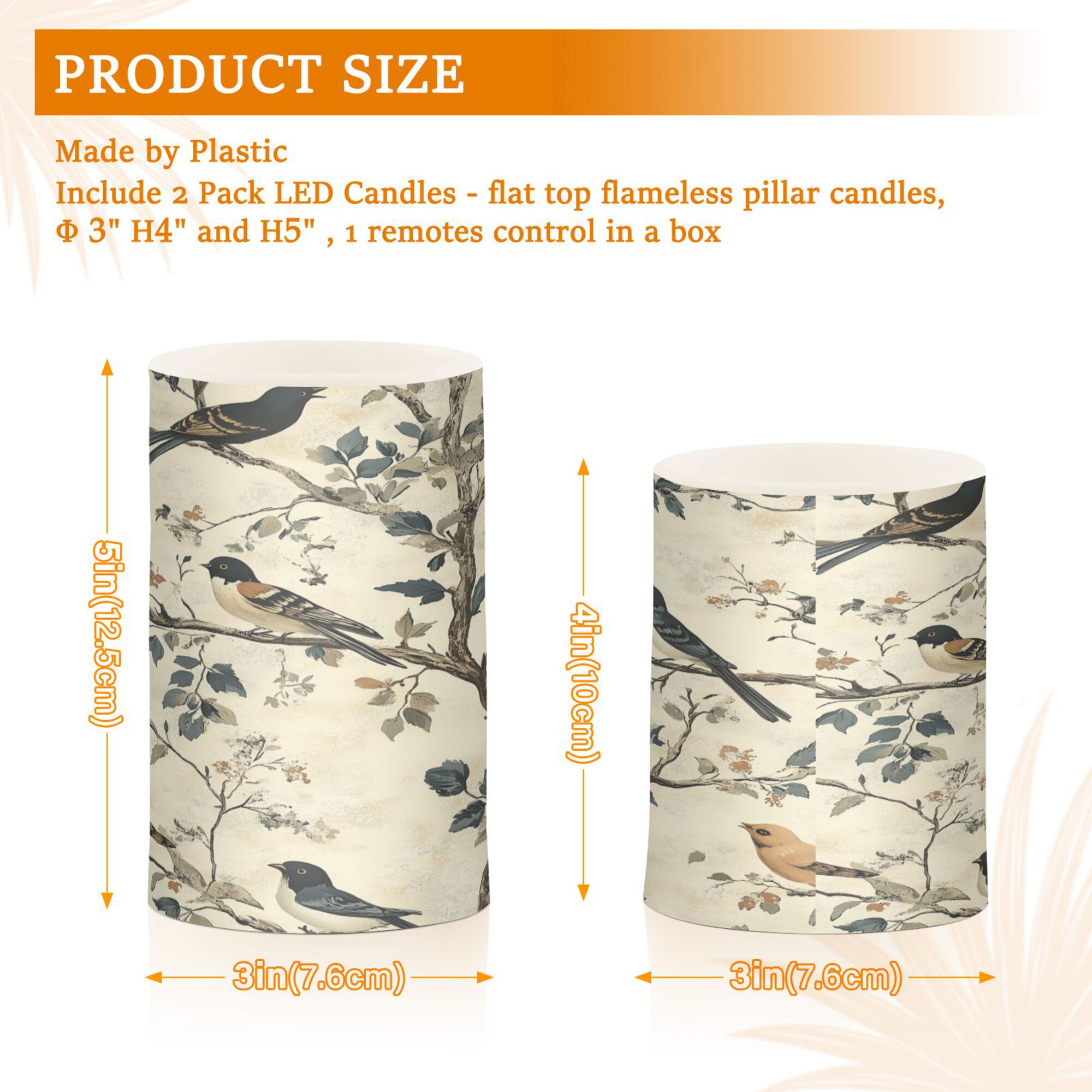 Yayeee Flameless Candles with Remote Flickering Battery Operated Multi Color Changing, Beige Birds