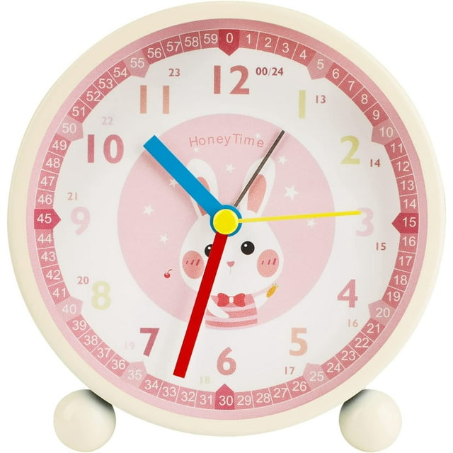 Despertador infantil para niños y niñas, reloj despertador silencioso que no hace tictac, alarma luminosa analógica original, reloj despertador junto a la cama (rosa)