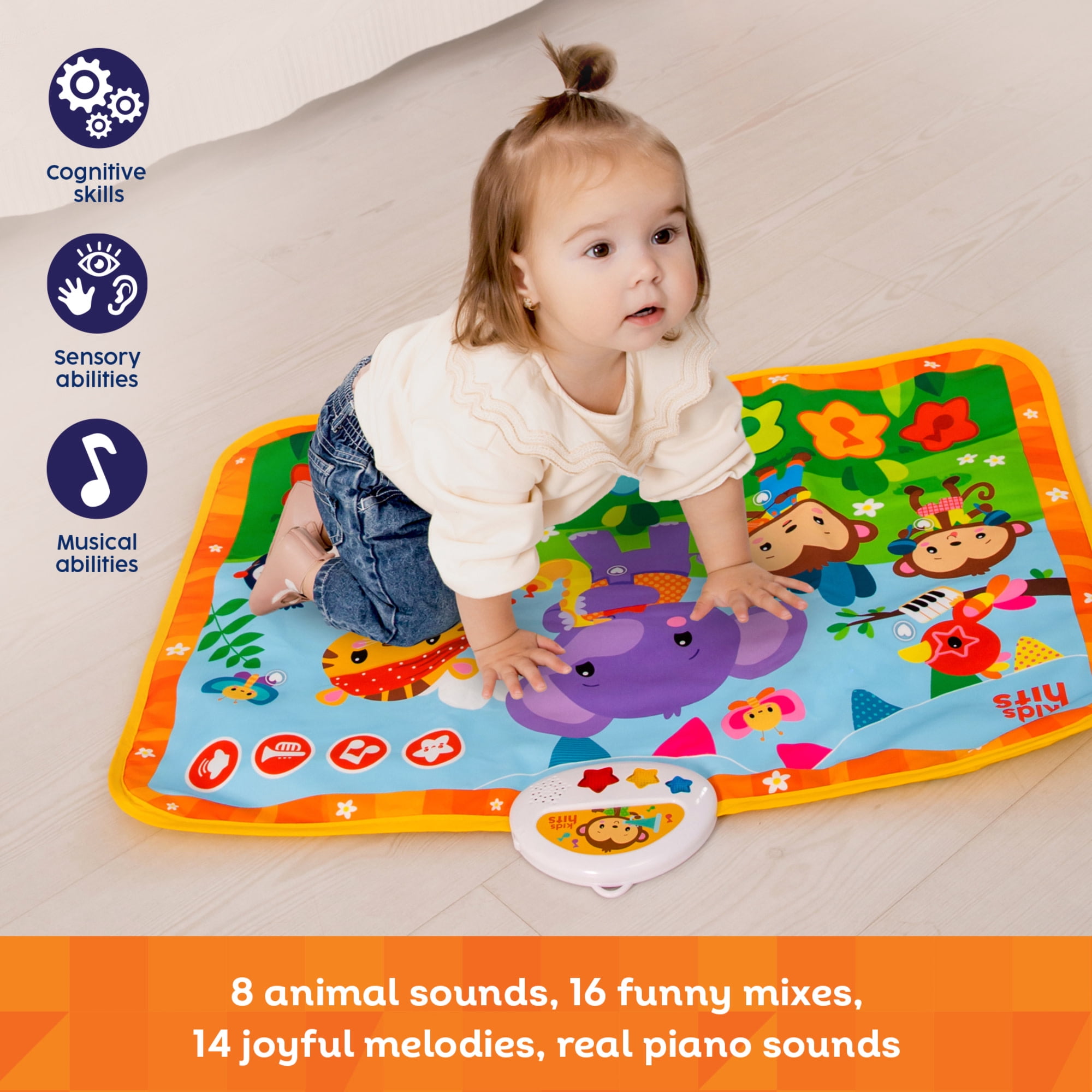 Kids Hits: Light & Sound Mat - Baby Concert - Music Activity Floor Pad, Sensory Toy, Animals-Songs-Piano Notes, Touch-Listen-Learn, Baby-Toddlers 8Mo+