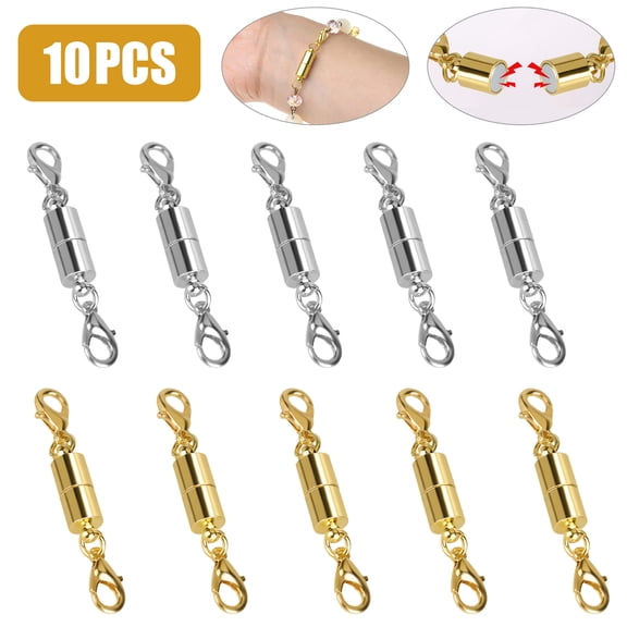 10pcs Gold and Silver Necklace Clasps, TSV Jewelry Locking Clasps and Closures Bracelet Lobster Clasp Connector, for DIY Necklace Extenders Jewelry Crafts Making Supplies