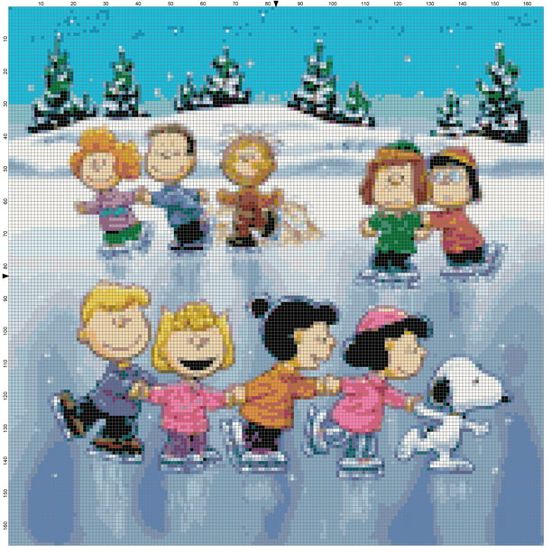 Boston Needleworks Peanuts Gang Skating on The Pond Counted Cross Stitch  Pattern 