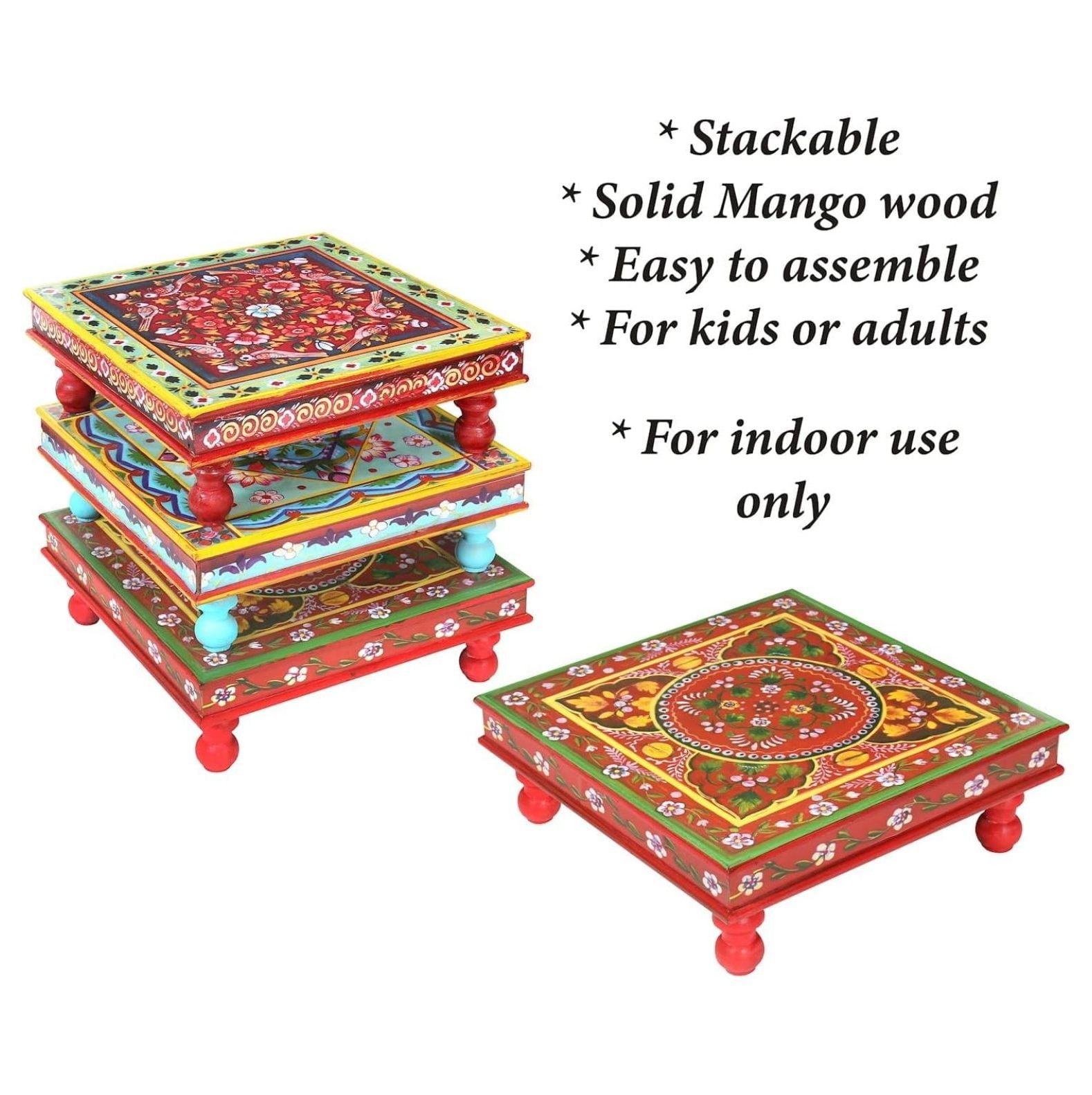 ★MINIMALWORKS★INDIAN TABLE MESA MYXIO Indian Stacking Table - Hand Painted Wood Low Accent