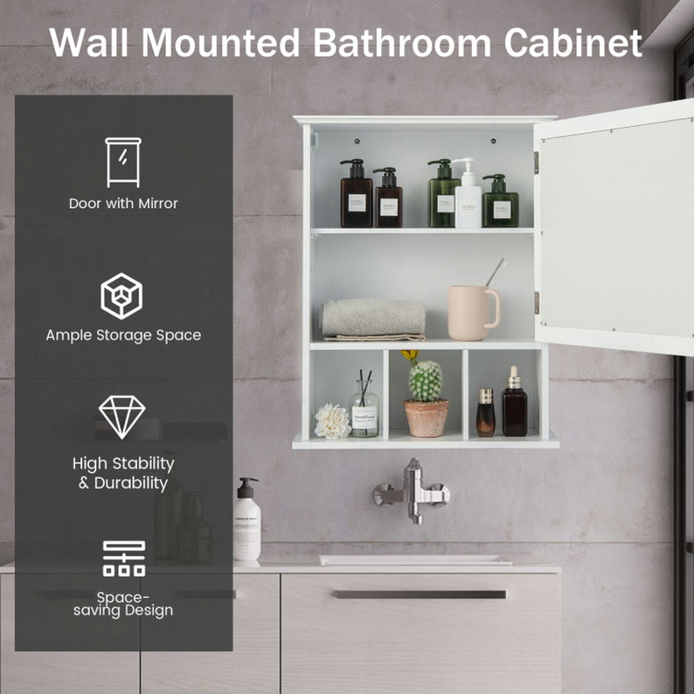 Finihen Bathroom Wall Cabinet, Wall Mounted Bathroom Mirror Cabinet, Wall Mounted and Mirrored Bathroom Cabinet, for Bathroom, White Finihen Bathroom Wall Cabinet, Wall Mounted Bathroom Mirror Cabinet, Wall Mounted and Mirrored Bathroom Cabinet, for Bathroom, White