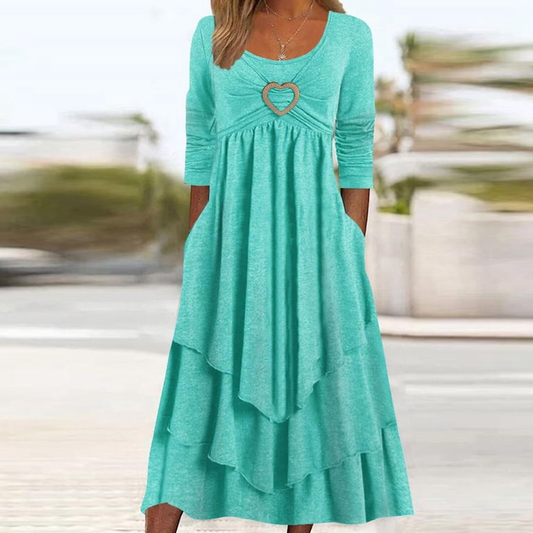 white christmas dresses Point 3/4 Sleeve Maxi Dress