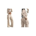 thumbnail image 3 of Women'S 2 Piece Casual Outfits Cropped Blazer Jackets High Waisted Wide Leg Work Pants Suit Set Khaki L, 3 of 6