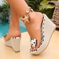 thumbnail image 4 of Rokment Women's Bow Polka Dot Denim Wedge Heeled Backless Dress Sandals Fashion Casual Clear Platform Chunky High Heels Slip on Slippers for Bride Wedding Beach Vacation Summer White Size 7.5, 4 of 6