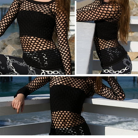 TD Collections Nylon Fishnet Long Sleeve Top Go Go Dance Wear