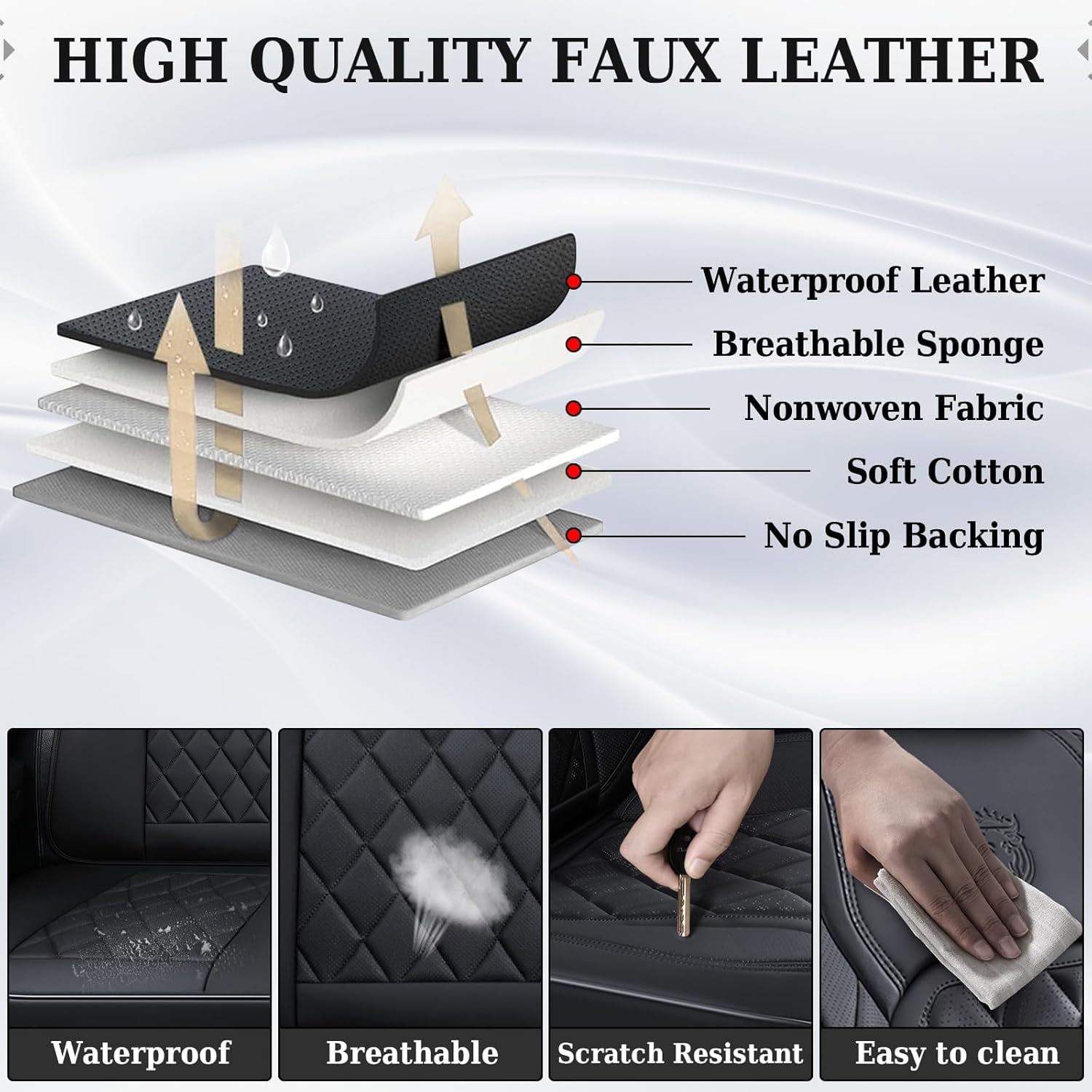 Coverado Front Car Seat Covers, Waterproof Premium Leather Seat Cushions, 6 Pieces Auto Interior Protectors Universal Fit Most Cars, Suvs, Pickup Trucks, Black