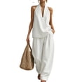 thumbnail image 2 of Womens Sets 2 Piece Outfits Denim Halter Neck Sleeveless Top and Pant Sets Matching Sets Summer Beach Outfits, 2 of 3