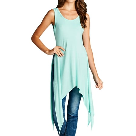 Loving People Shark Bite Hem Raw Edge Slit Sides Top, Small, Mint