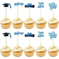 thumbnail image 2 of 30 adornos brillantes para cupcakes de graduación con diseño de diploma y birrete. Ideales para fiestas temáticas de graduación. Color azul., 2 of 9