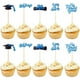 thumbnail image 2 of 30 adornos brillantes para cupcakes de graduación con diseño de diploma y birrete. Ideales para fiestas temáticas de graduación. Color azul., 2 of 9