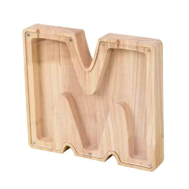 Letter Piggy Bank Kids Piggy Bank, Wooden Alphabet Transparent Coin Bank,Personalized Decorative Money Saving Bank
