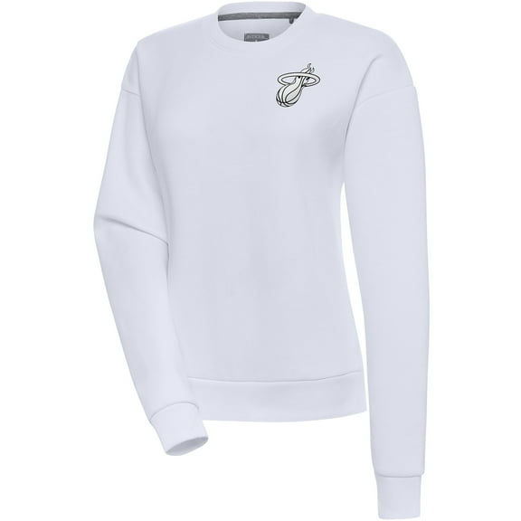 Women's Antigua  White Miami Heat Brushed Metallic Victory Pullover Sweatshirt
