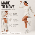thumbnail image 4 of Feekit Women's Long Sleeve Tennis Golf Dress with Built-in Shorts High Stretch Athletic Workout Romper Skort Dress with Thumb Holes, 4 of 8