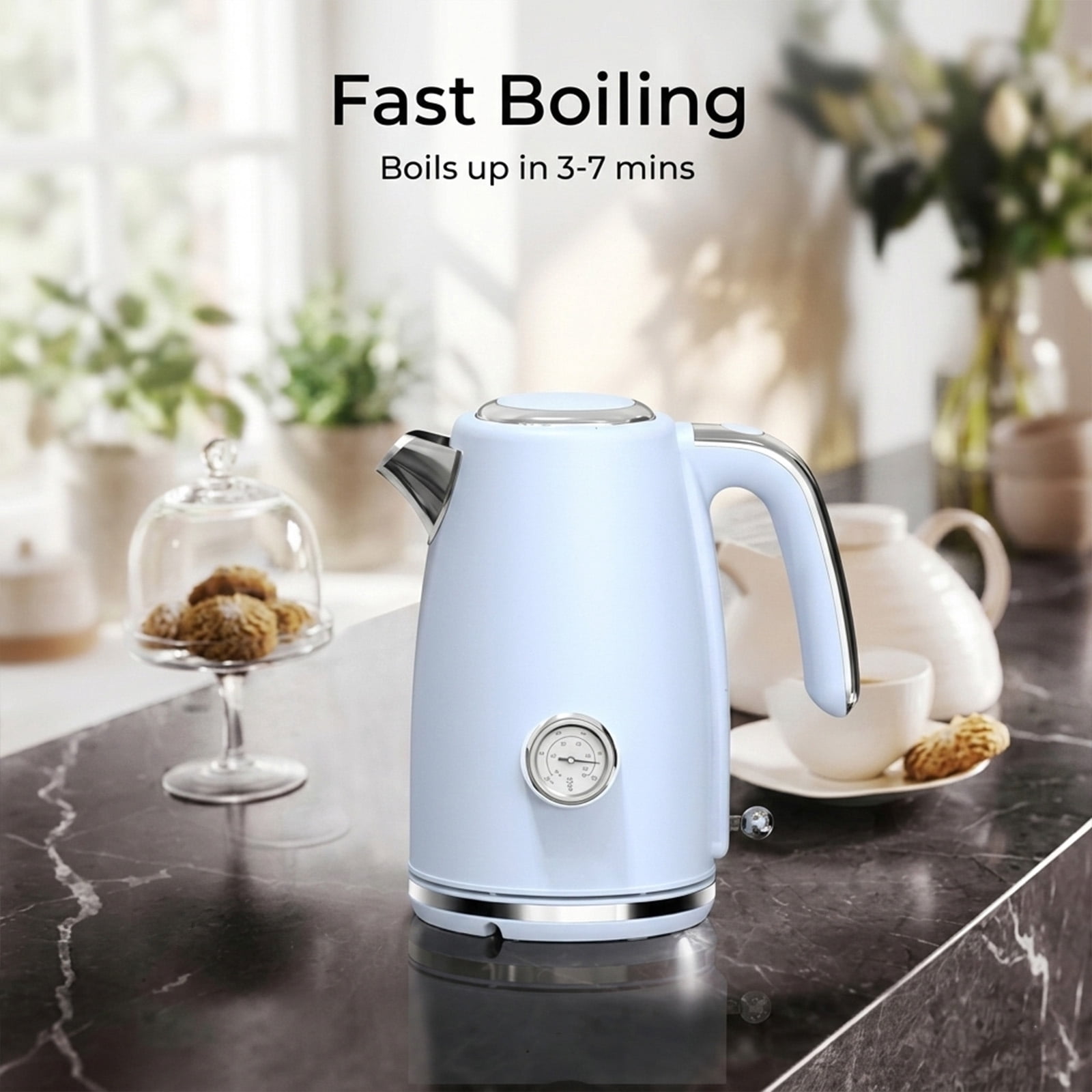 Sanerto Electric Tea Kettle 1500W 1.7L Stainless Steel with Auto Shut-Off Boil-Dry Protection 360° Swivel Base, Blue