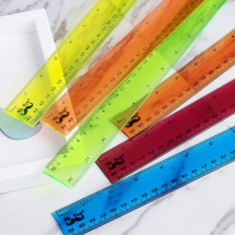 Mr. Pen- Ruler, 12 inch Ruler, 6 Pack, Vintage Colors, Clear Ruler 12 inch, Rulers for Kids, Rulers for School, Clear Plastic Ruler 12 inch, 12 inch