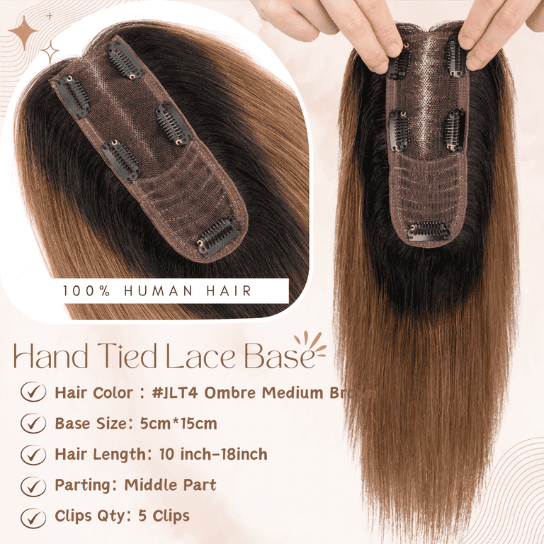 18 Inch Human Hair Topper Clip In Top Piece Hand Tied Travel Kit easiPart HH 18 main image 2