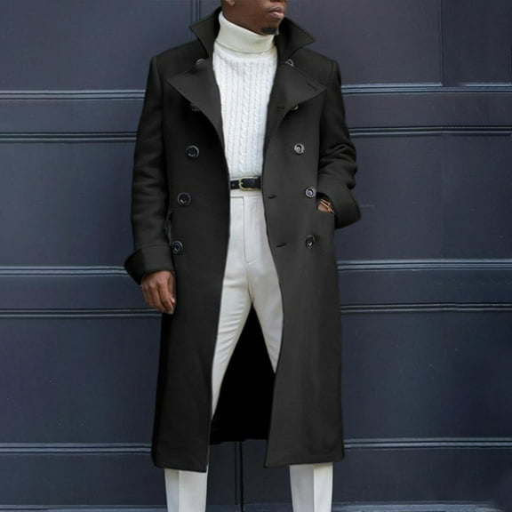Winter Men's Solid Color Single-faced Wool Overcoat Double-breasted Extended Coat Black L