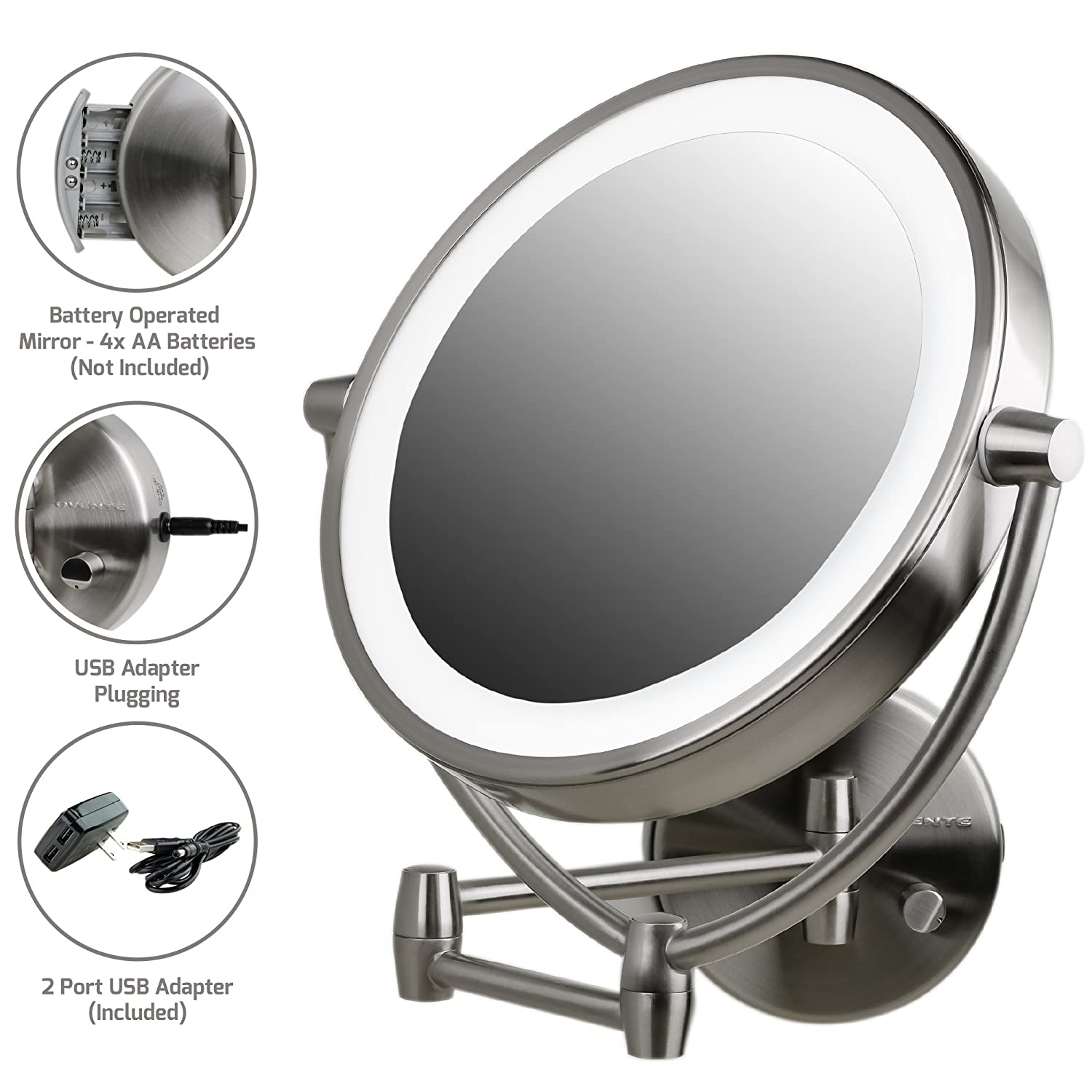 Ovente Wall Mount Makeup Beauty 9.5 Inch 1X Vanity Mirror LED Lights