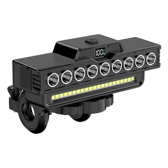 Rechargeable Waterproof Bicycle Headlight with Horn, 9 LEDs and 7 Modes, IPX5 Waterproof Long Battery Life with Power Display for Efficient Night Riding Cycling Safety