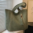 thumbnail image 2 of Large Straw Beach Bag for women, Straw Tote Bag with Tassels, Woven Summer Handbag Shoulder Bag for Outdoor Vacation, 2 of 10