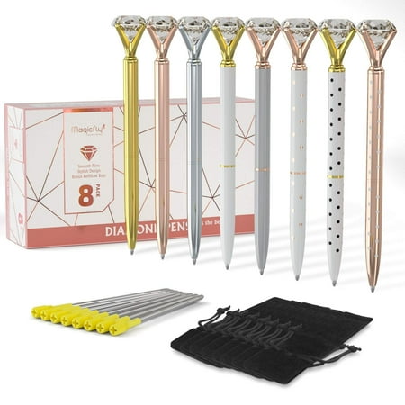 Crystal Base Pen Magicfly Diamond Ballpoint Pens, Crystal Retractable Diamond Pen, with 8 Black Ink Refills & 8 Black Velvet Gift Bags, Multi-colored. ()