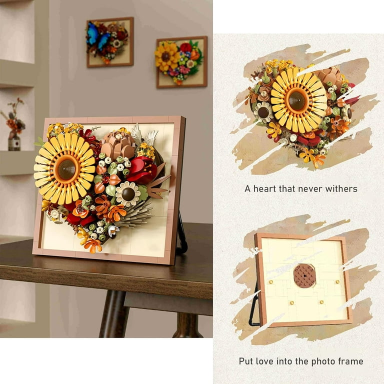 GZBrick Heart Flower Sunflower Building Set Frame Wall Art for