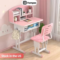 Fompes Kids Desk and Chair Set Height Adjustable Children Study Desk Graffiti Table Kids Art Table with Storage Drawer Book Stand Multi-Functional for Bedroom & Study Room - Pink