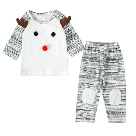 

Baby Summer Dress Suit Infant Baby Girls Boys Deer T-Shirt Tops+Striped Pants Christmas Outfits Clothes Set Baby Cute Clothing