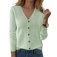 thumbnail image 2 of GEWSEY Women's Button Down V-Neck Long Sleeve Knit Cardigan with Sleeve Button Detail (Mint Green, S), 2 of 4