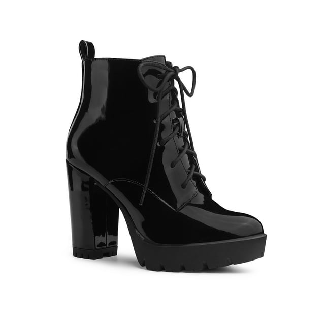 Unique Bargains Bottes de Combat à Plateforme à Lacets à Talon Épais à la Cheville pour Femmes