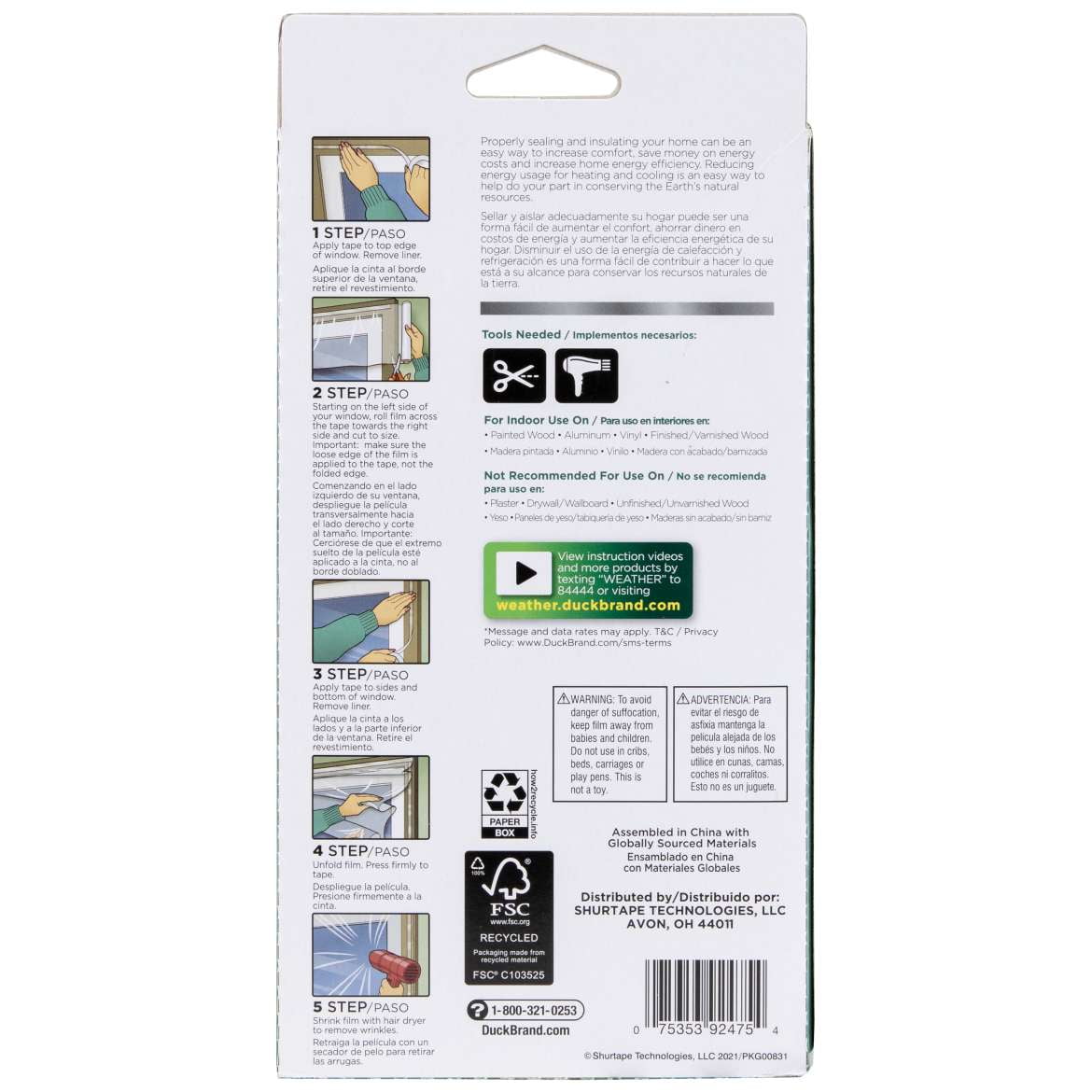 E-Commerce Packaging Clear 62 x 336 Inches Duck Brand Indoor Shrink Film Window Kit 8 Pack 285232 