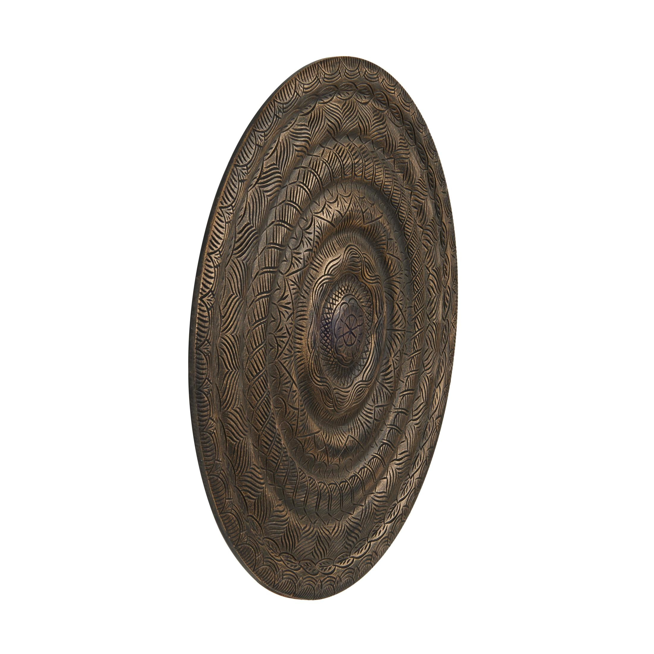 DecMode Bronze Wooden Carved Floral Wall Decor with Scroll and Leaf Details