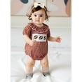 thumbnail image 3 of BemeyourBBs Baby Girl Plaid Romper Round Neck Short Sleeve Bubble Ruffle Jumpsuit, 3 of 9