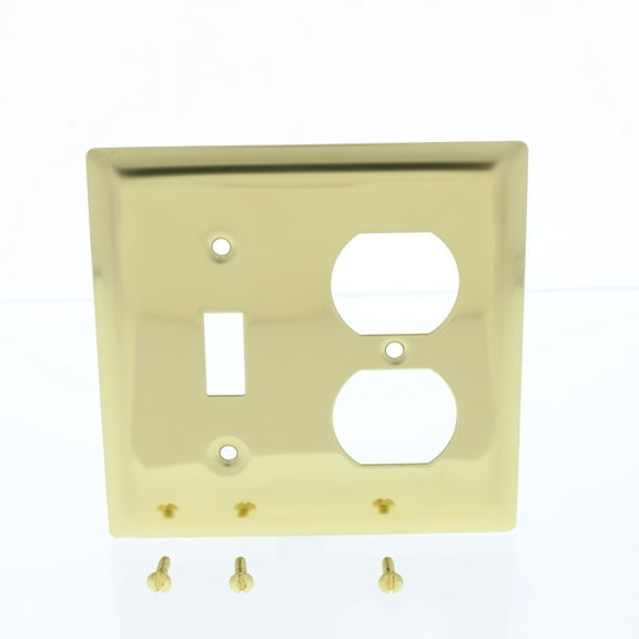 P&S Polished Brass 2-Gang Toggle Switch Duplex Receptacle Wallplate SB18-PBCC