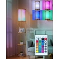thumbnail image 3 of 61" RGB Floor Lamp with Shelves - 3-Tier Storage Smart Remote Control Standing Lamp with Fabric Lampshade, E26 Bulb Included, Dimmable Floor Lamps for Living Room, Bedroom & Home Decor (Gold), 3 of 16