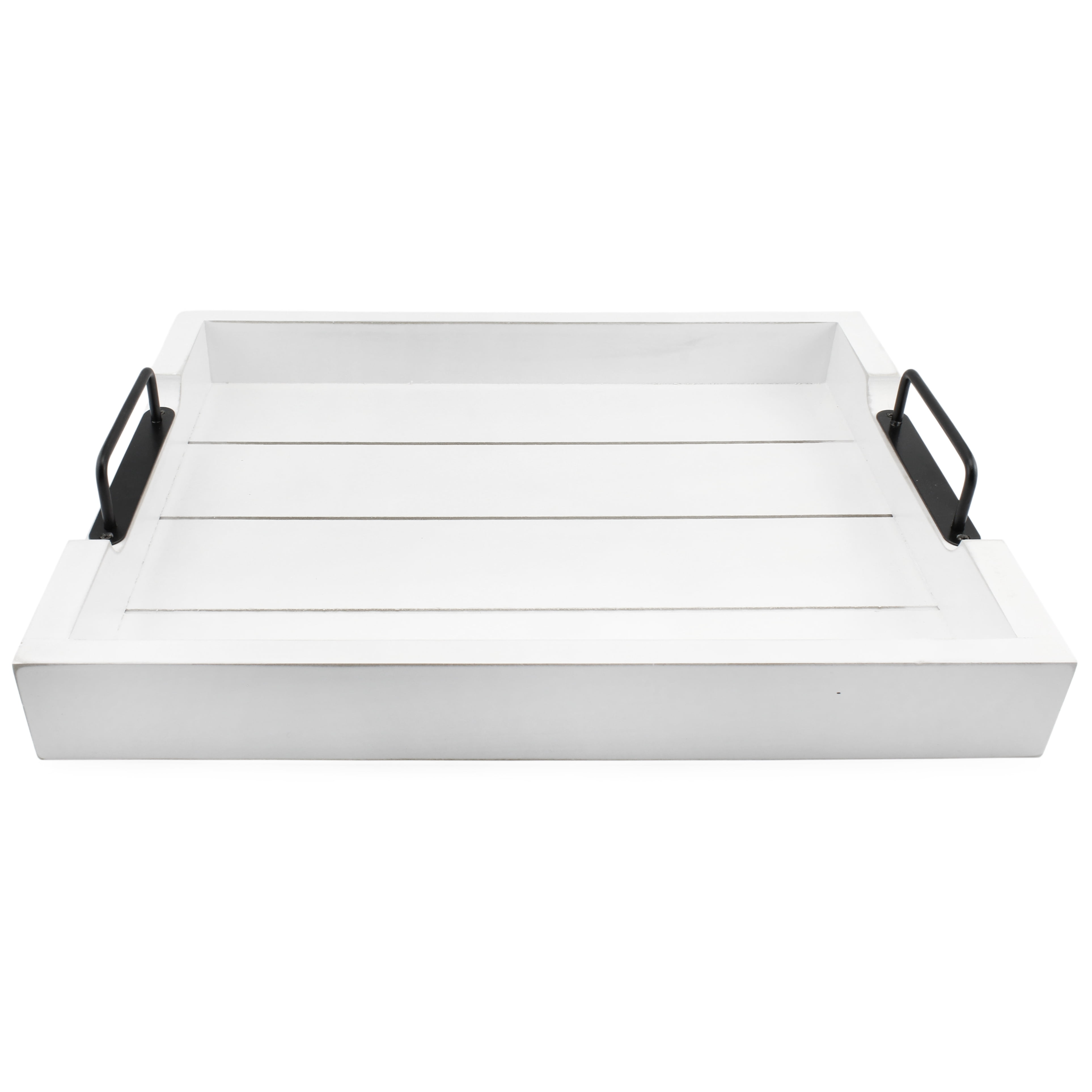 White wooden serving tray with handles deals